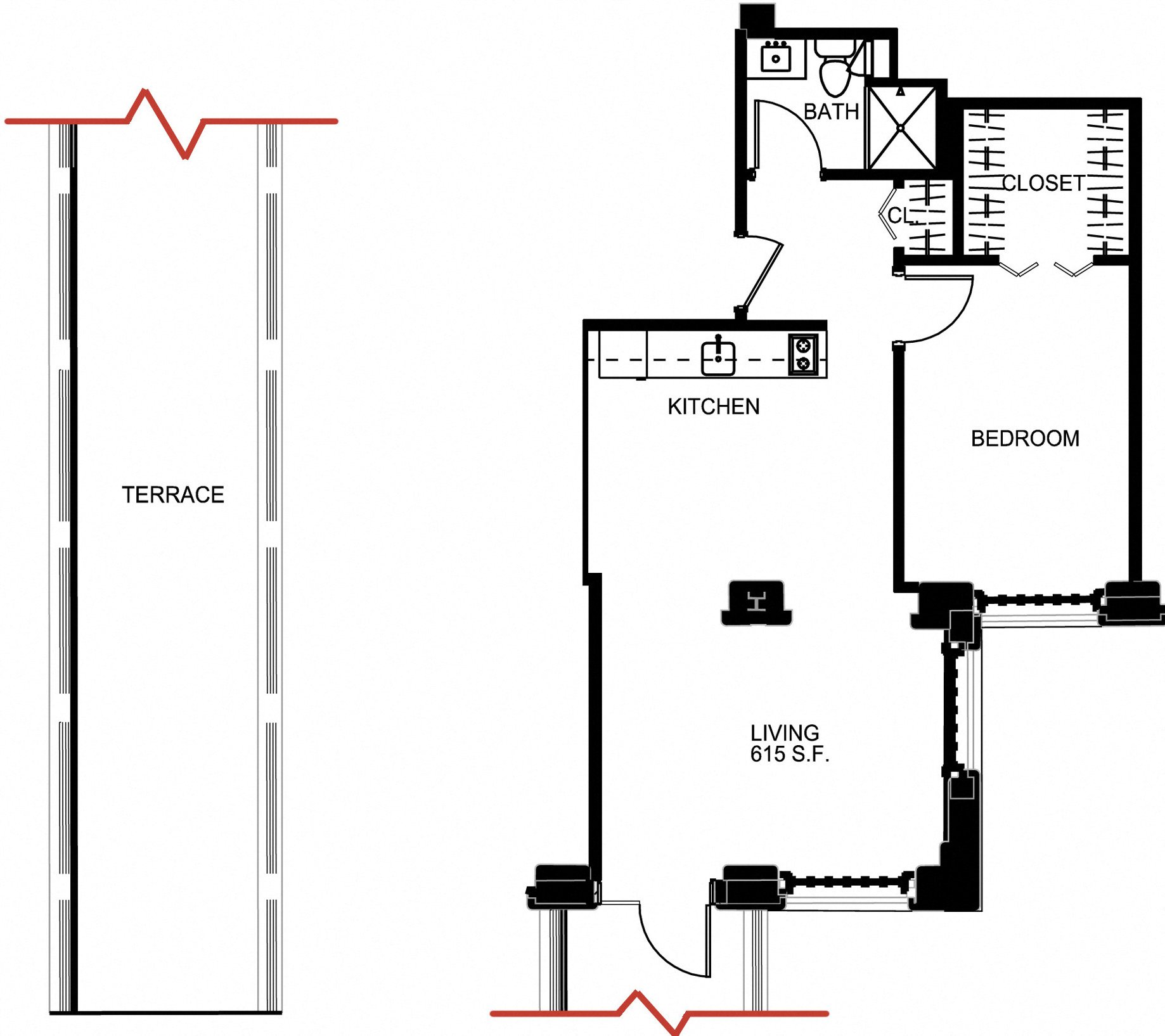 Floorplan for Apartment #S2311, 1 bedroom unit at Halstead Providence